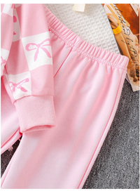 2pcs/Set Young Girl Casual Minimalist Pink Bow Decor Cute Style Outfit Carousel 4