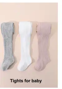 3 Pairs Girls' Solid Color Leggings, Vertical Striped Tights