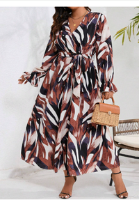  Plus Size Floral Printed Dress With Ruffle Sleeves Carousel 5