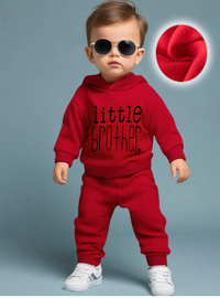 Baby Boy Funny Letter Print Thermal Lined Hooded Sweatshirt And Pants Set