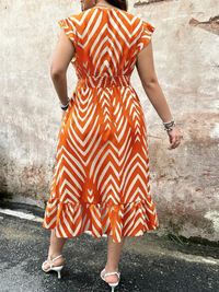  Plus Size Summer Women's Herringbone Print Overlapping V-Neck Cap Sleeves Long Elegant Dress Carousel 1