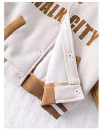 Baby Boys 2pcs Set Contrast Letter Print Soft Knit Round Neck Raglan Sleeve Jacket Baseball Coat And Elastic Cuff Pants