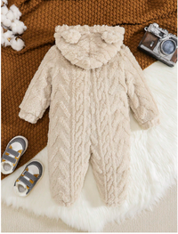  Baby Boy 3D Ears Design Hooded Flannel Jumpsuit