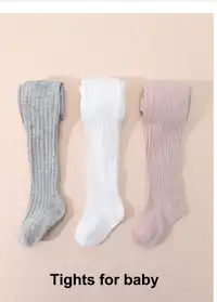 3 Pairs Girls' Solid Color Leggings, Vertical Striped Tights