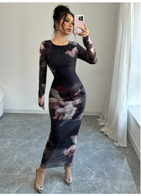  Round Neck Fitted Angel Doll Print Women Dress Carousel 7