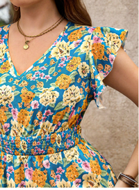Plus Size Maxi Dress Floral Print Dress Ruffle Sleeves V-Neck Waist Dress Long Dress  Carousel 5