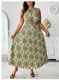 Plus Size Women Crew Neck Sleeveless Pleated Dress Carousel 5