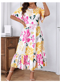 plus Size Boho Casual Loose A-Line Floral Print Dress Carousel 3