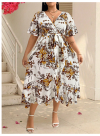 Clasi Plus Floral Print Butterfly Sleeve Belted Dress Maxi Women Outfit Carousel 2