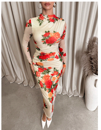  Floral Print Ruched Fitted Dress Carousel 5
