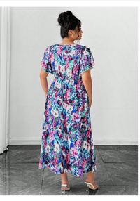  Plus Tropical Print Butterfly Sleeve Dress Maxi Women Outfit Carousel 2