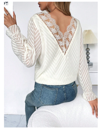 Guipure Lace Insert Flare Sleeve Blouse Carousel 3