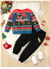  Young Boy Dinosaur Print Sweatshirt & Sweatpants