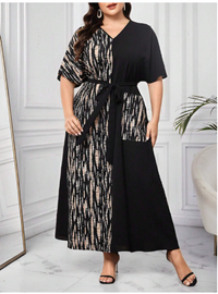 Plus Graphic Print Belted Short Sleeve Dress