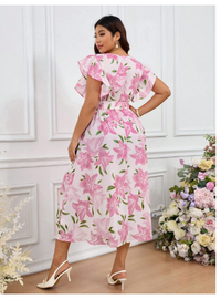 Plus Size Women Elegant Floral All-Over Print Ruffle Hem Dress For Summer Carousel 3
