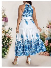  Plus Size Women Elegant Halter Backless Bohemian Floral Print Dress Carousel 1