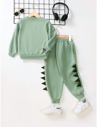 Young Boy Crocodile Print Thermal Lined Sweatshirt & Teddy Lined Sweatpants Carousel 1