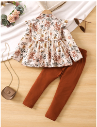  Young Girl Floral Print Ruffle Trim Peplum Blouse & Leggings Carousel 1