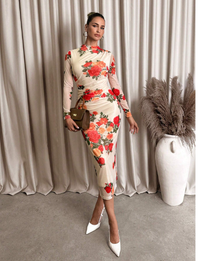  Floral Print Ruched Fitted Dress Carousel 4