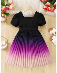 Young Girl Ombre Color Pleated Hemline Belted Dress  Carousel 2