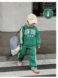 2pcs/Set Young Boy Casual Letter Slogan Color Block Round Neck Long Sleeve Sweatshirt And Pants Carousel 2