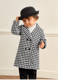 Baby Boy Unisex Classic Fashionable High-End Houndstooth Long Lapel Warm Thick Coat