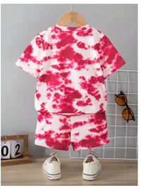 Young Girl Summer Casual Tie-Dye Letter Printed Short Sleeve T-Shirt And Shorts Set Carousel 2