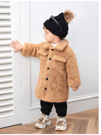 Baby Boy/Girl Long Casual Fleece Jacket With Pocket, Warm Stand Collar Winter Outerwear