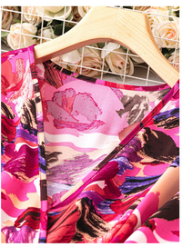 Plus Allover Print Lantern Sleeve Belted Dress Carousel 3