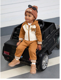 Baby Boy 2pcs Outfit - Dark Color Casual Suit, Letter Embroidery Hoodie Long Sleeve Jacket + Solid Color Pants Carousel 5