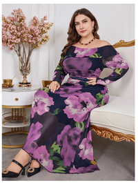 Plus Size Women's Off Shoulder Floral Print Patchwork Ruffle Hem Dress Carousel 5