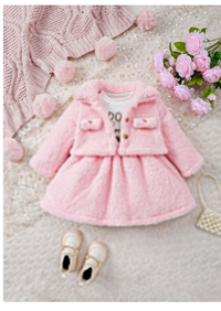 Baby Girl And Child (Girls) Suit Lapel Furry Coat + Letter Printed Long-Sleeved Dress Two-Piece Set Carousel 2