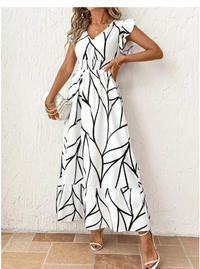 Woven Print Flared Sleeve Fitted Women Long Dress Carousel 5
