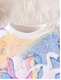 2pcs/Set Baby Girls' Casual Cartoon Pattern Printed (Glow-In-The-Dark Effect) Ribbed Crew Neck Long Sleeve Top And Pants Outfit Carousel 6