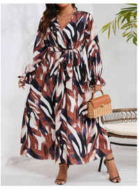  Plus Size Floral Printed Dress With Ruffle Sleeves Carousel 3