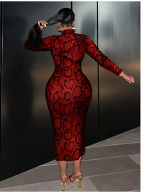 Animal Print Pattern Casual Simple Long Sleeve Bodycon Midi Dress For Plus Size Carousel 1