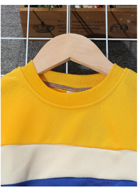 2pcs Young Boy Casual Set, Crew Neck Contrast Color Long Sleeve Top And Drawstring Waist Pants Carousel 3