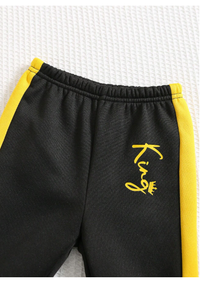 2pcs Baby Boy/Girl Black & Yellow Patchwork Sweatshirt And Loose Fit Color Block Jogger Pants Set Carousel 2