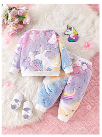 2pcs/Set Baby Girls' Casual Cartoon Pattern Printed (Glow-In-The-Dark Effect) Ribbed Crew Neck Long Sleeve Top And Pants Outfit Carousel 5