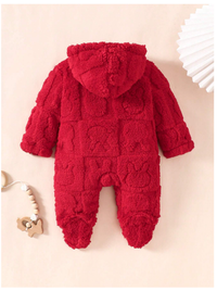 Baby Girl Pajamas, Solid Light Pink Soft Fleece Long Sleeve Hooded Jumpsuit