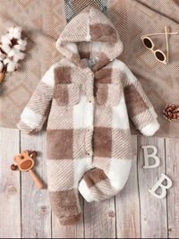 Baby Boy Buffalo Plaid Dual Pocket Hooded Flannel Jumpsuit