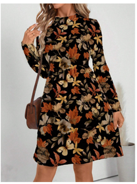 Casual Minimalist Leaf & Flower Graphic Loose Fit Round Neck Dress For Women Carousel 2