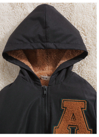 Young Boy Casual And Cute Street Style Loose Fit Hooded Jacket With Letter Patches And Zipper Carousel 2