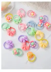20pcs/Set OPP Bag Candy Color Floral Bowknot Elastic Hair Ties Carousel 3