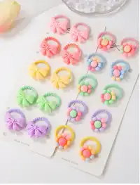 20pcs/Set OPP Bag Candy Color Floral Bowknot Elastic Hair Ties Carousel 2