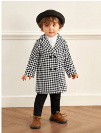 Baby Boy Unisex Classic Fashionable High-End Houndstooth Long Lapel Warm Thick Coat