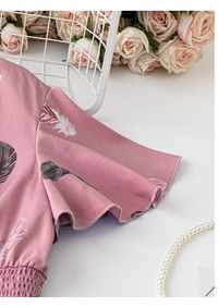 Plus Size Summer Casual Feather Allover Print Dress With Pleated Waist Maxi Women Outfit Carousel 3