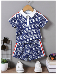 Baby Boy Summer Letter Print Short Sleeve Polo Shirt And Shorts Casual Outfit