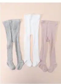 3 Pairs Girls' Solid Color Leggings, Vertical Striped Tights