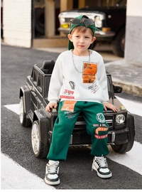 Young Boy Slogan Printed Crew Neck Long Sleeve Sweatshirt And Sweatpants Casual Suit